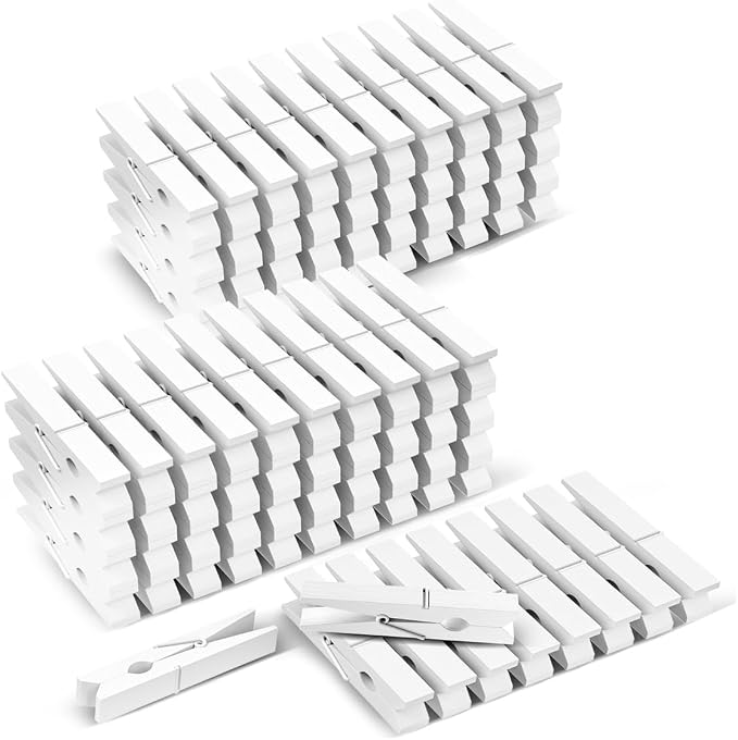 100 Pack White Wooden Clothes Pins 2.9 Inch, Heavy-Duty Wood Clothespins | Wooden Clips for Hanging, Crafts, Laundry, Photo Display & Classroom Decoration, Smooth Finish & Rust Resistant Spring