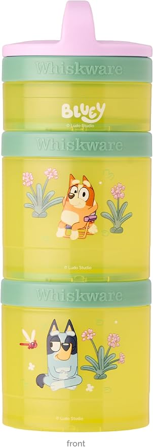 Whiskware Bluey Stackable Snack Containers for Kids and Toddlers, 3 Stackable Snack Cups for School and Travel, Bluey and Bingo, So Relaxing! (Pack of 12)