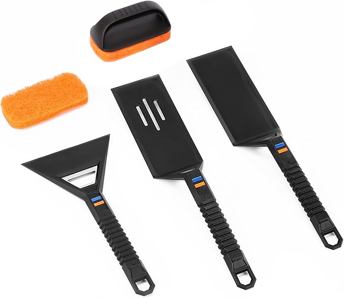 Utheer Griddle Tool Kit 5-Piece, Silicone Griddle Accessories with Stainless Steel Core, Nonstick Safe Flat Top Grill Tools Set with Spatulas, Scraper, Cleaning Brush with Replaceable Head