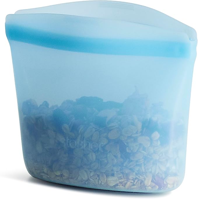 Stasher Silicone Reusable Storage Bag, 1-Cup Bowl, Reusable Freezer Bags, Microwave, Dishwasher, Oven Safe, Sous Vide, Premium Lunch Container, Eco Friendly, Food-safe Silicone Snack Bag, 8 oz, Blue