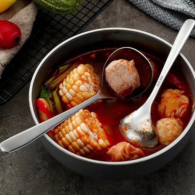 Soup Ladle, 2Pcs 304 Stainless Steel Ladle Spoon Small Gravy Soup Ladle Kitchen Utensil Cooking Serving Spoon for Cooking Buffet, Party, Kitchen(COLOR:sliver)