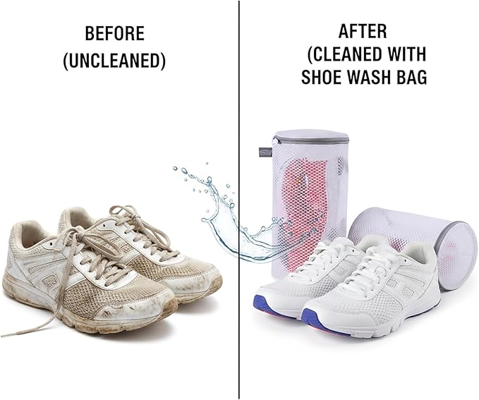 Shoe Washing Machine Bag, Mesh Laundry Bags for Sneaker, 7x15, 2Pcs | Shoe Bag for Washing Machine, Tennis, in Washer and Dryer, for Footwear, Trainers, Slippers, Prevent Tangling, Grey Zipper