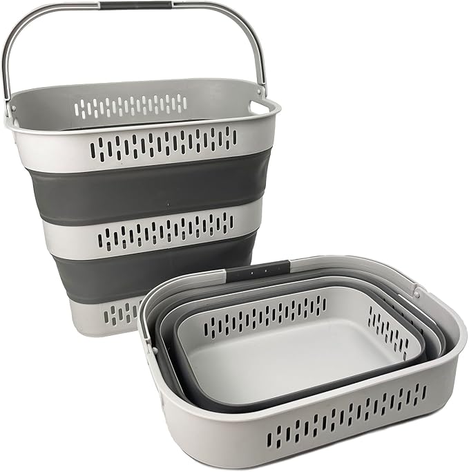 SAMMART 38L(10 Gal) Collapsible Laundry Basket - Foldable Pop-Up Storage Container/Organizer-Portable Space Saving Hamper, Measure 17.5x13.3x15.7"/3.8" Expanded/Collapsed (2, Grey)