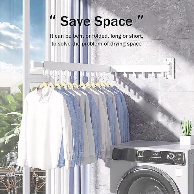 HYGRAD BUILT TO SURVIVE Clothes Drying Rack Wall Mounted Clothes Drying Airer Rack, Retractable Fold Away Laundry Drying Rack Outdoor & Indoor Neat Formal Drying Rack (Three Rod - 114cm Long (WHITE))