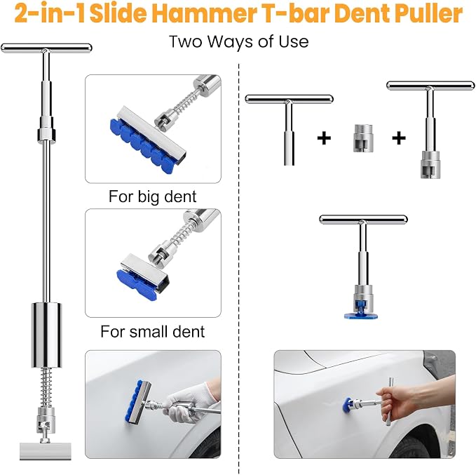 Sigoobal Car Dent Puller Kit, 135pcs Paintless Dent Removal Kit, Car Dent Repair Kit with Golden Lifter, Bridge Puller, Slide Hammer 2 in 1 T-Bar, Dent Puller for Car Refrigerator Door Ding Repair