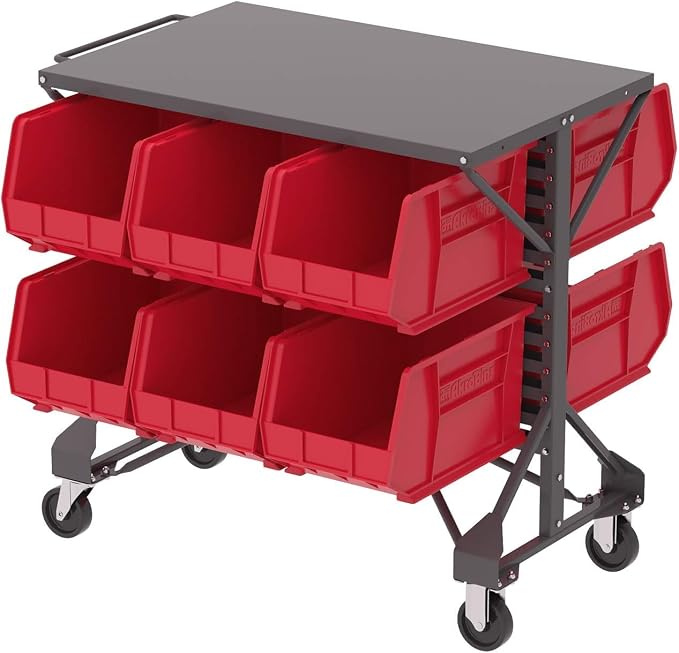 Akro-Mils 30260 AkroBins Plastic Storage Bins, Space-Saving Stackable Bins for Garage, Pantry, Craft Organization, 18" x 11" x 10", Red, 6-Pack
