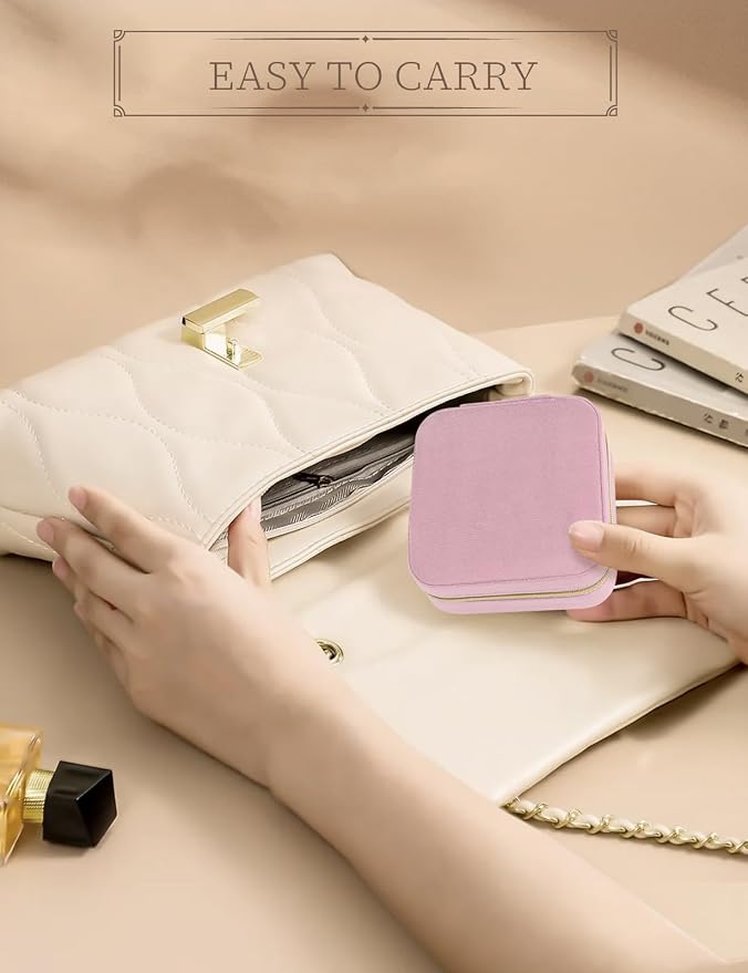 MFXIP Plush Velvet Travel Jewelry Case Small Jewelry Box Jewelry Organizer Storage Case Portable Jewelry Travel Case for Girls Womens Earring, Necklace, Rings,Bracelets with Mirror