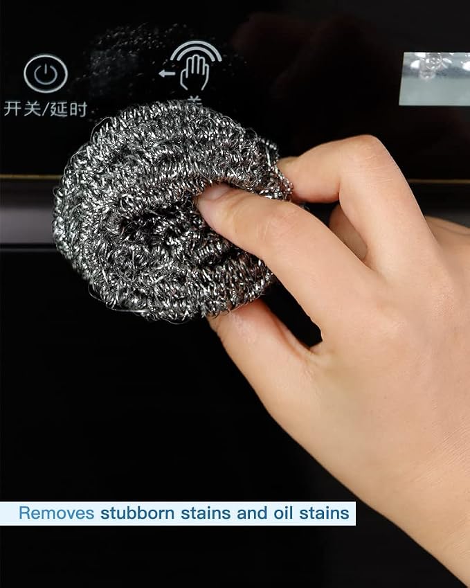12Pcs Steel Wool Scrubber Pads for Cleaning Dishes, Pans, Pots, Ovens, Grills, Sinks - Stainless Steel Scrubbers for Kitchen, 12 Pack