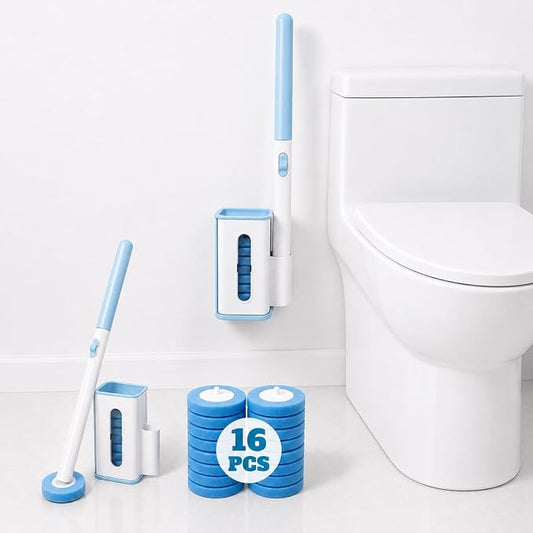 RV Toilet Brush, Wall Mount Bath Cleaning Brush Set, 16 Cleaner Refill | Hands-Free Toilet Bowl Wand Kit, Cleaning System Starter Kit, Bathroom Cleaning System for RV, Sink, Bathtub, Wash Basin