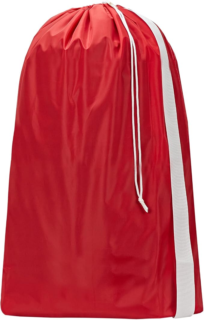 HOMEST XL Nylon Laundry Bag with Strap, Large Dirty Clothes Organizer, Easy Fit a Laundry Hamper or Basket, Can Carry Up to 4 Loads of Laundry, Red | Heavy-duty nylon material supports bulky garments and daily transport between baskets and storage area...