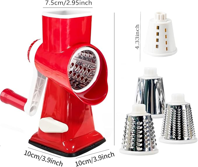 KalraMay Rotary Cheese Grater with Handle, Multifunctional Cheese Shredder | Multifunctional Shredder,Strong Suction Cup Base,Fast and Efficient Cutting,Detachable Parts,Safe Operation,Easy to Rinse