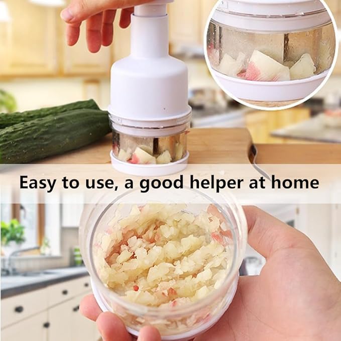 Food Chopper, Manual Vegetable Chopper with Container, Stainless Steel Blades Slicer & Dicer Cutter for Onion, Salad, Garlic, Nut & Veggie, Dishwasher Safe, Home Essentials Kitchen Gadgets