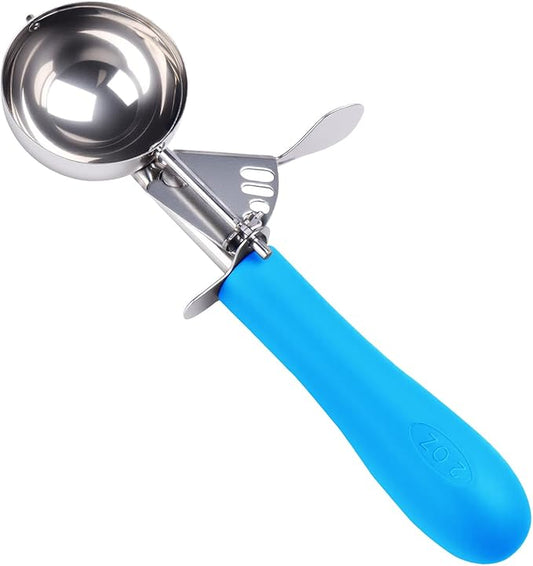 Fayomir Ice Cream Scoop with Trigger, 2 OZ Scoop, #16 Disher, Muffin Scoop, Large Cookie Scoops for Baking, Blue Handle, for Portion Control, Dishwasher Safe, Comfortable Grip