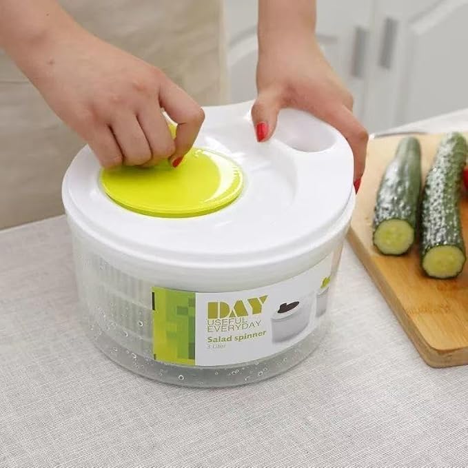 105 OZ Salad Spinner with Bowl, Colander and Built-in Draining System for Fresh, Crisp, Clean Salad and Produce, 3L