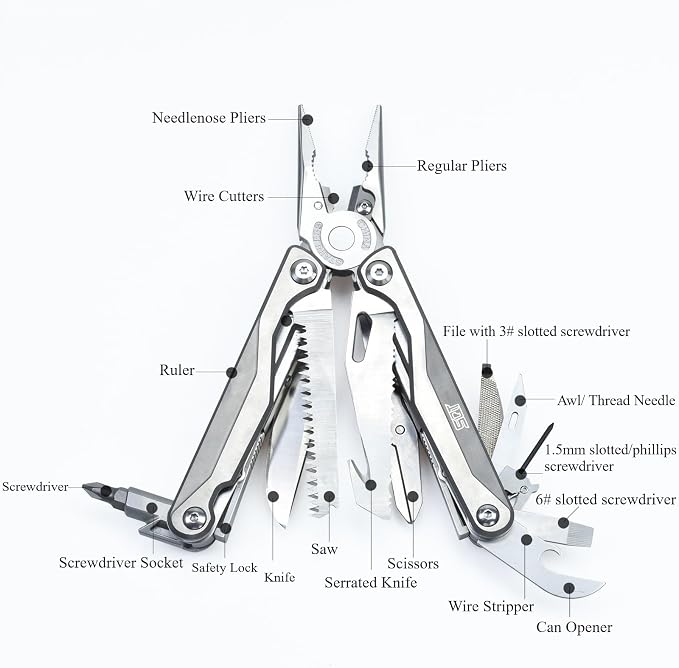 SQT2048-A 19-in-1 Multitool, Gifts for Men, Foldable & Self-Locking, Professional Multitool for DIY, Outdoor Camping, and Home Repairs...