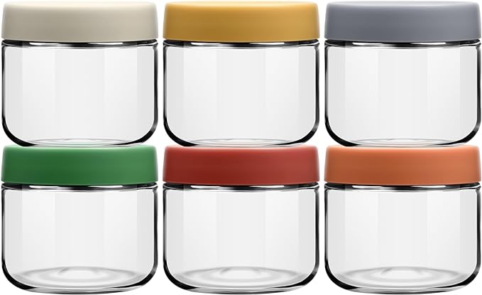 EONJOE 10 oz Small Glass Containers with Lids, Food Storage Jars, 6pk | Perfect for Chia Pudding Jam Snacks Yogurt Overnight Oats Candy ,Dishwasher safe,Airtight