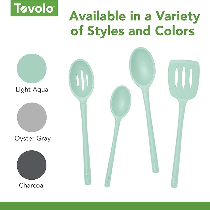 Tovolo Flex Core Silicone Deep Spoon for Cooking Mixing Baking Serving, Dishwasher Safe BPA Free All Silicone Kitchen Mini Spoon Heat Resistant Nonstick Safe Serving Spoon, Aqua Seafoam Green