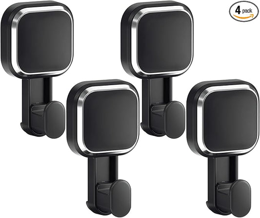 LEVERLOC 4 Pack Suction Cup Hooks for Inside Shower, Powerful Vacuum Suction Shower Holder for Towel, Loofah, Clothes, Damage Free Hanging Bathroom Wall Hooks, Easy to Install and Remove, Black