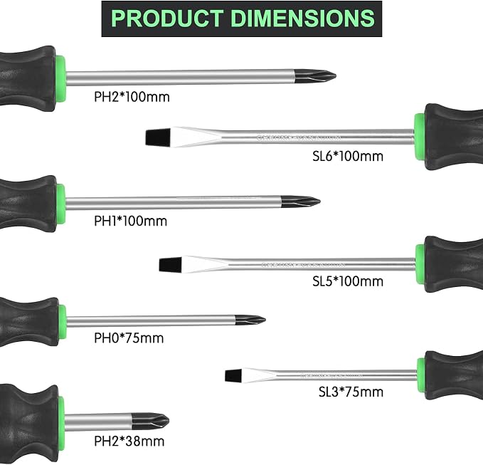 GURADESIGN 7-Piece Magnetic Screwdrivers Set, 4 Phillips and 3 Flat, Professional Cushion Grip Screwdriver Set
