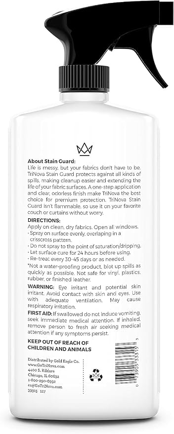 TriNova Non-Aerosol Stain Guard - Fabric Protection Spray for Upholstery, Carpet, Rugs and More to protect from liquid stains
