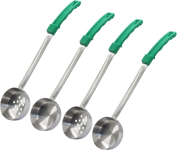 Hordion 4 Pcs Portion Control Serving Spoons Ladle Scoops, Food Measuring Ladle Utensils Proportion Manage Slotted and Unslotted Scoops for Weight Loss(Green, 4oz)