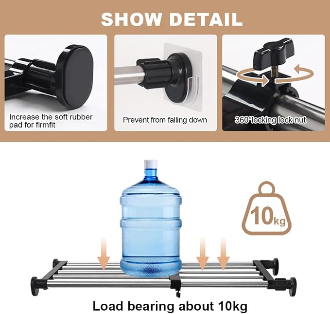 Hershii Expandable Closet Tension Shelf Rod Tension Shelves for Closet | Metal Storage Rack Cabinet Organizer DIY Divider Separator Shelves for Wardrobe Cupboard Kitchen Bathroom, Black 19.69-31.5IN