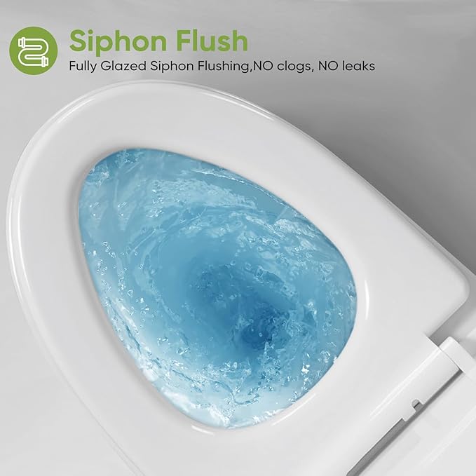 Modern One Piece Elongated Toilet, Dual Flush 1/1.6 GPF, 17" Comfort Height, 15.5" Soft-Close Seat, Quiet & Anti-Clog, Water-Saving, 12" Rough-In, Easy Install (White, 27.17"x15.55"x30.71")