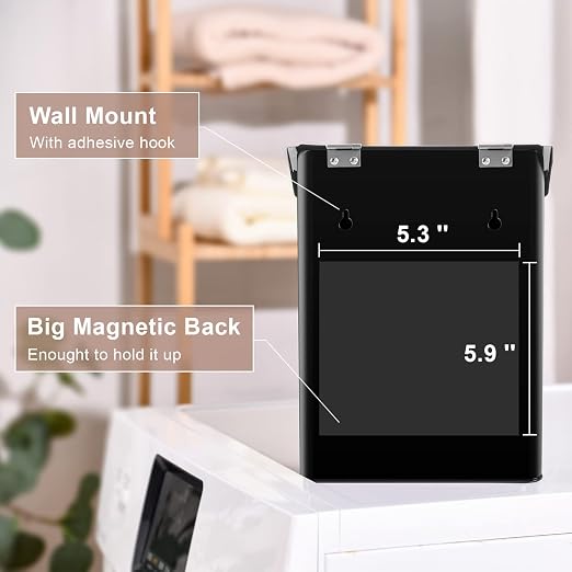 SUBEKYU Magnetic Lint Bin for Laundry Room Organization and Storage,Black | Wall Mounted Metal Lint Box Holder Trash Can with Lid for Dryer,Lint Basket for Laundry Room Decor