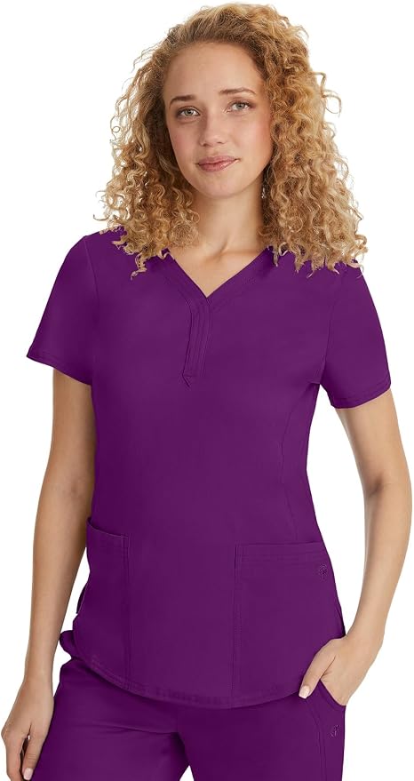 Healing Hands Purple Label Jane Scrub Top for Women Y-Neck Design | 2 Patch Pockets, Slim Fit Side Vents, Fitted Shirttail Silhouette, Breathable Comfort, Easy Care Fabric, Made for Every Shift
