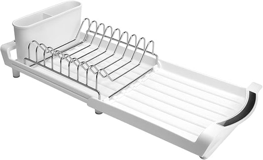 Dish Drying Rack - A Compact, Space-Saving Stainless Steel Rust-Resistant Dish Drainer Specifically Designed for Kitchen and Apartment Countertops/Sink Cabinets,11.42 to 19.9 Inches (White2)