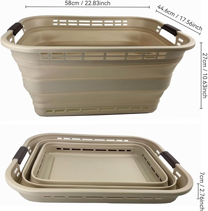 SAMMART 42L (11 Gallons) Collapsible Plastic Laundry Basket - Foldable Pop Up Storage Container/Organizer - Portable Washing Tub - Space Saving Hamper/Basket [BPA Free] (Apricot/Brown)