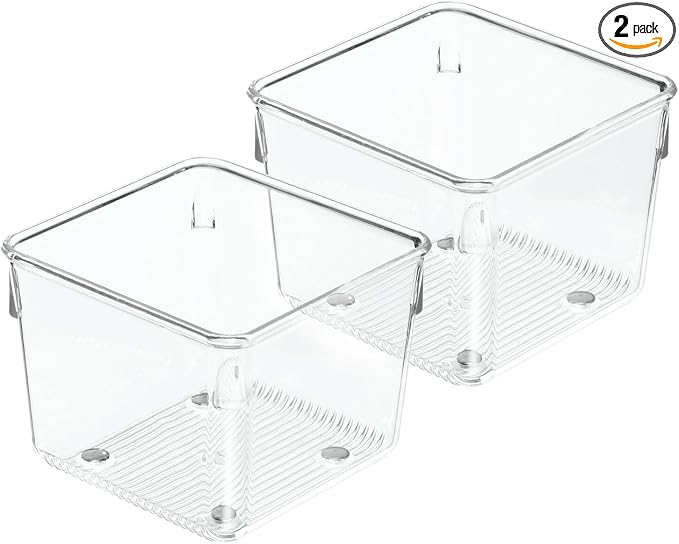 iDesign Linus Plastic Kitchen Drawer Organizer for Silverware, Spatulas, Cutlery, Gadgets, Office Supplies, Cosmetics, 4" x 4" x 3", Set of 2, Clear | Storage for Kitchen, Storage for Bathroom, Storage for Desk Drawers