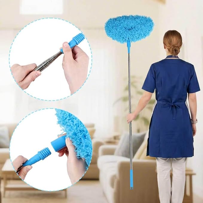 Ceiling Fan Cleaner Duster Reusable Microfiber Removable Extendable Duster with 95" Telescoping Pole for Cleaning Walls Furniture Door Window Top (Blue)