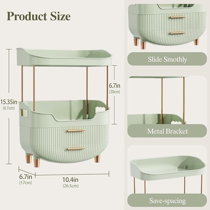 caktraie 4-Tier Makeup Organizer Bathroom Countertop Storage Green | Versatile storage for vanity, desk, bedroom; holds lipstick, perfume, skincare items