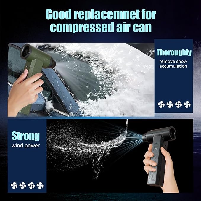 Compressed Air Duster 480000RPM Electric Air Duster Variable Speed 580G 4 Gear Adjustable Rechargeable Cordless Jet Dry Blower Turbo Fan Dryer Air Blower Mini Car Vacuum Cleaner Carbon Black