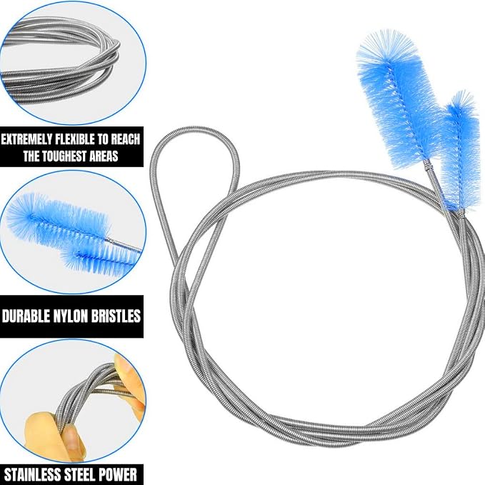 72" Flexible Pipe Cleaning Brush - Heavy Duty Auger Tool Blue | Heavy duty cleaning brush for bathroom sink, bathtub, shower, kitchen sink drains, bottles, elastic hose pipe cleaner