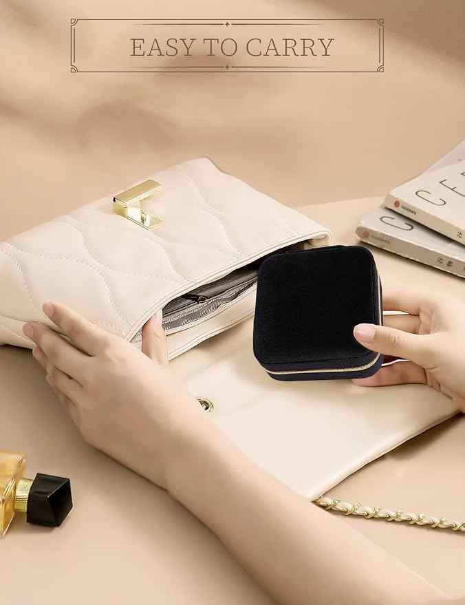 MFXIP Plush Velvet Travel Jewelry Case Small Jewelry Box Jewelry Organizer Storage Case Portable Jewelry Travel Case for Girls Womens Earring, Necklace, Rings,Bracelets with Mirror