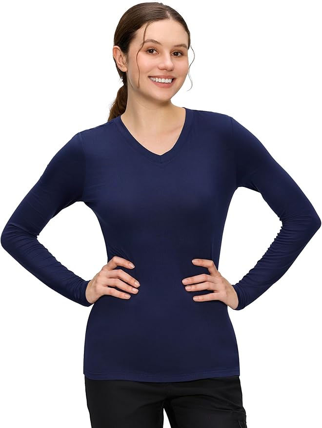 COZYFIT Women’s Underscrub Tee, V-Neck Long Sleeve Undershirt | Soft & Easy Care Fabric, Slim Fit, Smooth Touch, Comfort V-Neck Tee, Machine Wash, Multiple Sizes for Choose