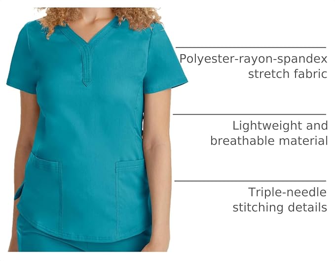 Healing Hands Purple Label Jane Scrub Top for Women Y-Neck Design | 2 Patch Pockets, Slim Fit Side Vents, Fitted Shirttail Silhouette, Breathable Comfort, Easy Care Fabric, Made for Every Shift