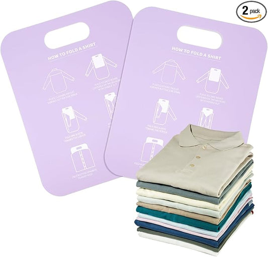 Garneck 2 Pack Shirt Folding Board: Clothes Folder Plate with Instructions for Use - Portable Adult Laundry Organizer for T Shirts Collared Dress Blouses, Travel Home Closet Storage, PP Purple