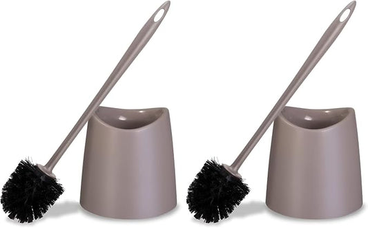 Superio Plastic Toilet Brush with Taupe Bristles, Includes Holder for Easy Bathroom Cleaning (Pack of 2)