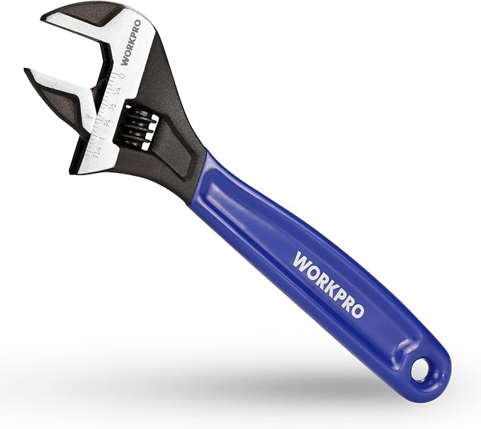 WORKPRO 10-Inch Adjustable Wrench, Cr-V Steel Wide Jaw Black Oxide Wrench | Metric & SAE Scales,Ideal for Home Repairs, Garage, Workshop and DIY Applications