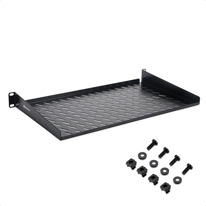 Cable Matters 1U Server Rack Shelf, 10-Inch Depth, 55lbs, Black | For 19-Inch Frame and Cabinet, Rack Mount Shelf