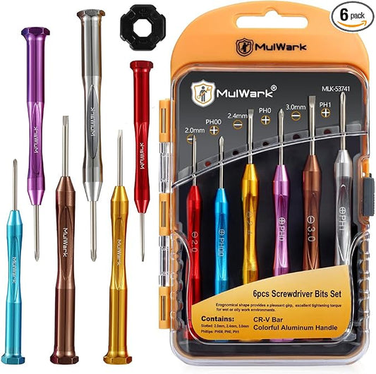 MULWARK Small Screwdriver Set, 6pcs Magnetic Mini Screwdriver Set, Micro Precision Flathead and Phillips Glasses Screwdriver with Case for Eyeglasses, Watches, Electronics, Phone And Computer