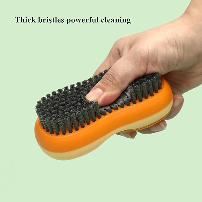 Two-Sided Laundry Stain Remover Brush, Green | Soft Silicone Bristle Side for Delicate Fabrics Knits, Hard Bristle Side for Tough Stain, Easy to Grip, Hand Washing Clothes