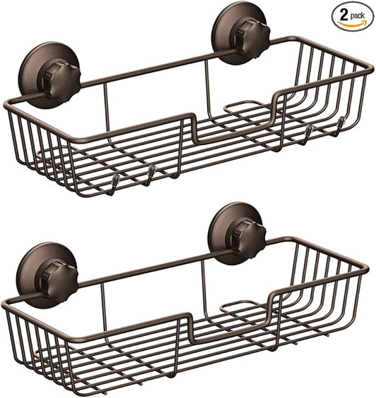 SANNO Suction Cup Shower Caddy Bathroom Caddies Storage Combo Organizer, No Damage Suction Cup,Rustproof Wire Basket for Kitchen & Bathroom, Bronze,pack of 2