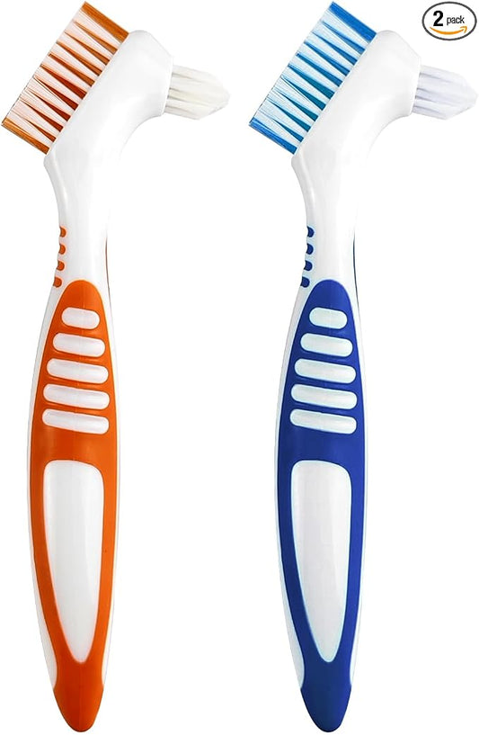2Pcs Premium Dual-Sided Denture Cleaning Brush with Multi-Layered Soft Bristles and Rubber Anti-Slip Handle - Portable False Teeth Cleaning Tool for Efficient Denture Care (2)