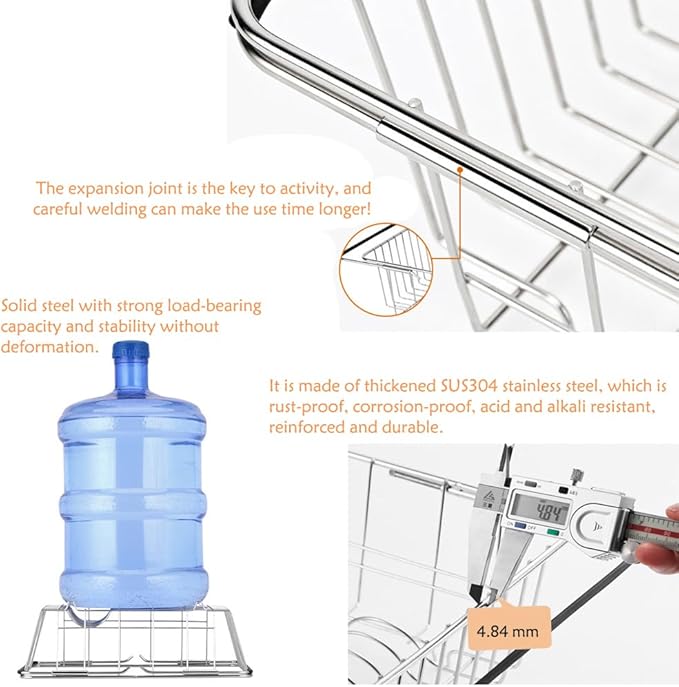 NiuYichee Stainless Steel Dish Drying Rack(14.2"L x 9.5"W x 4.1"H), Expandable Fruit & Vegetable Drain Rack over Sink, Dish Drainer Rack in Sink, with Stainless Steel Utensil Holder & 16" Silicone Mat