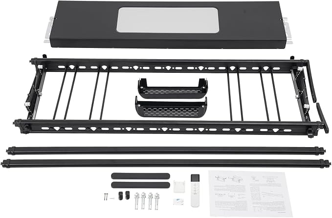 Electric Retractable Airing Rack, Ceiling Mounted Clothes Drying Rack, Retractable Clothesline, Vertical Laundry Drying Rod with LED Light & Remote, 110V 24W, Black