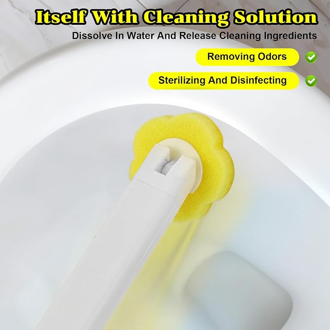 2 Pack Disposable Toilet Brush and Holder Set, Extended Handle Toilet Bowl Cleaner Wand with 48 Refills Replacement Heads Pads Bathroom Maintenance Bathtub Stick Cleaning System Starter Kit